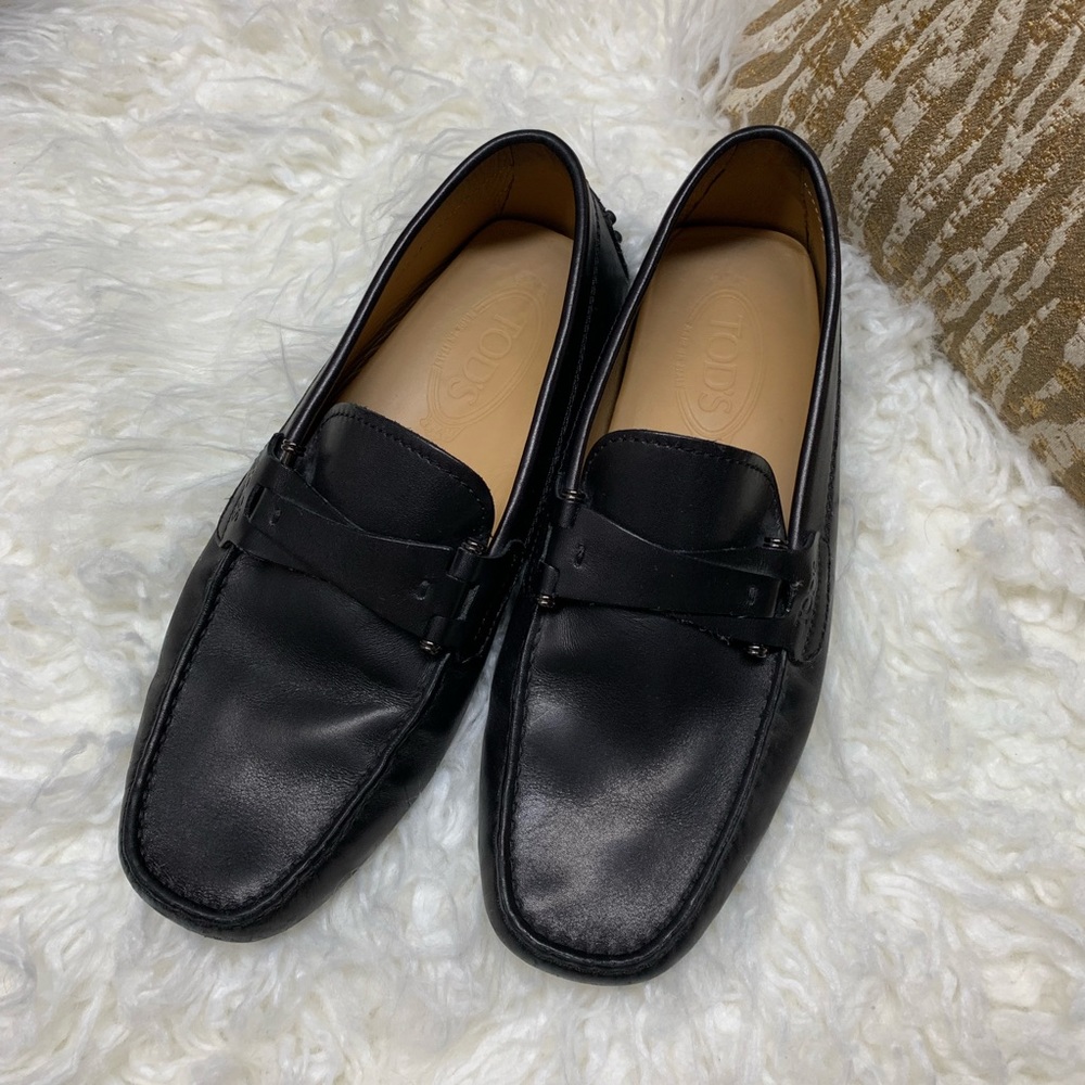 Tod's Mens Black Leather Driving Loafer Size 6